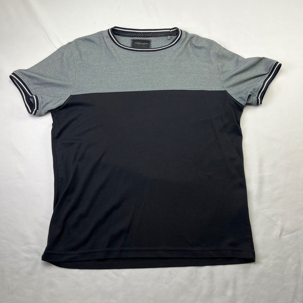 Denim & Flower Ricky Singh Mens Large Gray Black Colorblock Short Sleeve T-Shirt